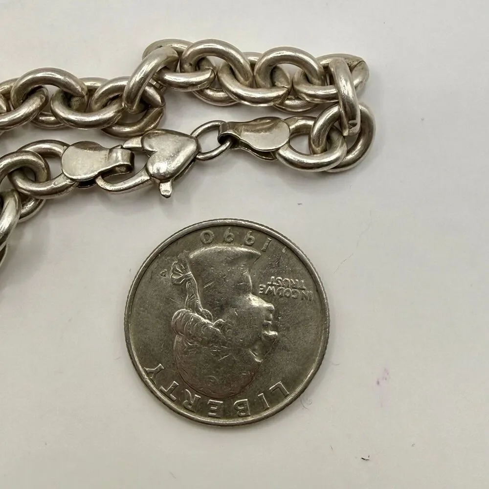 Vintage Judith Jack 14k Gold Heart Tag 925 Silver Rolo Link Chain Charm Bracelet